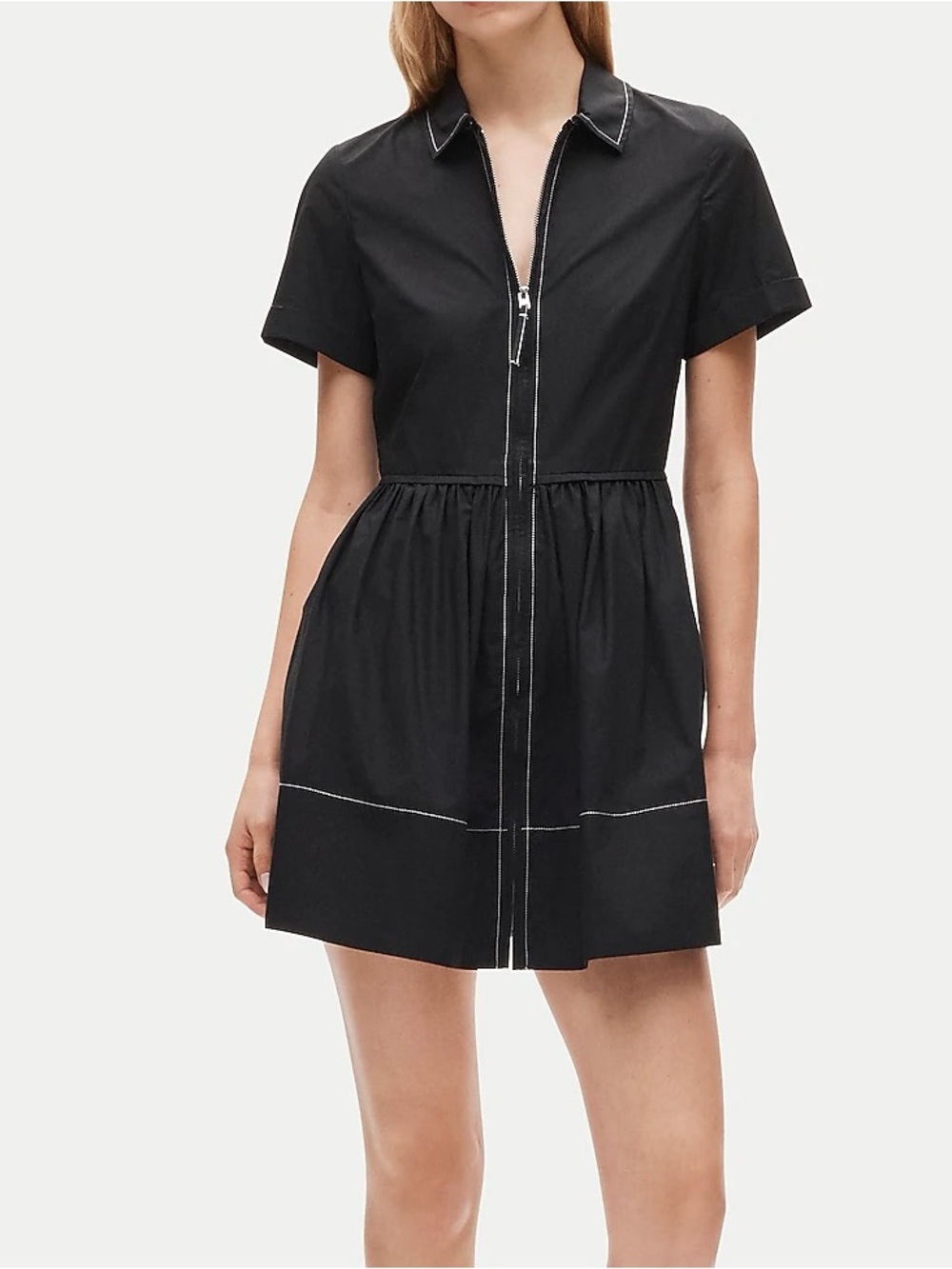 NWT J.Crew Mini Zip-up Shirt-dress in Cotton Poplin - Black